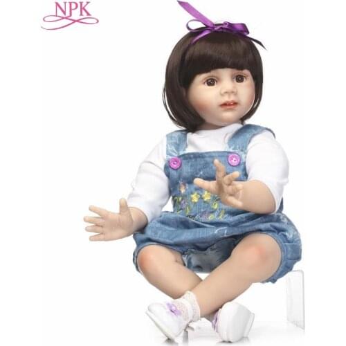 NPK 24" 60cm reborn babies girl silicone dolls reborn lifelike bebe newborn princess dolls with fashion denim skirt