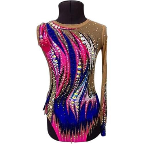 LIUHUO Girls Rhythmic Gymnastics Leotards Women Teens Sretchy Rhinestones Competition Ice Figure Skating Dress Wholesale