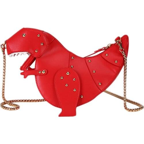 Rivet Personality Dinosaur Design PU Leather Crossbody Mini Messenger Bag Women Chain Waist Pack Female Shoulder Bag Gift