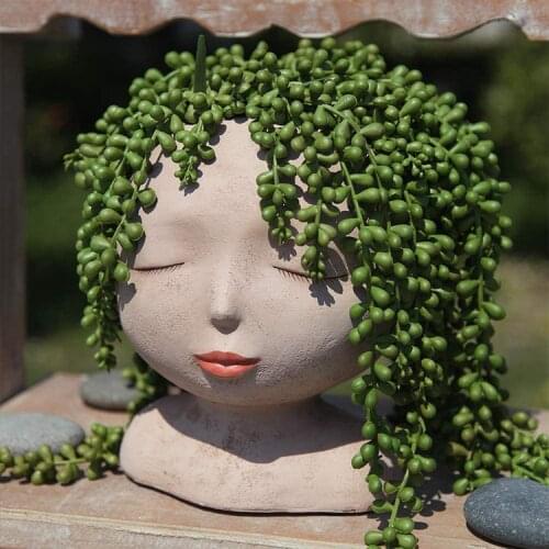 Doll Modeling Sculpture Flower Pot Closed Eyes Doll Garden Decoration Balcony Bonsai Decoration Gift
