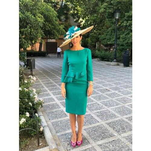 Fashion Short Mother of the Bride Dresses 2019 Long Sleeves Peplum vestido de madrinha Weddding Party Gowns Pencil Skirt