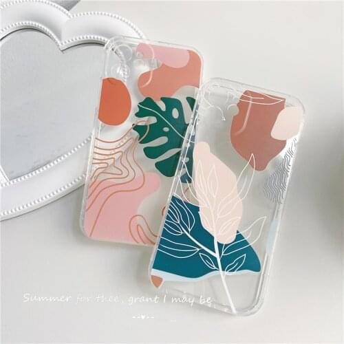 Flower Leaf Soft Cover for IPhone 11 12Pro Max XR XS Max 8 7 Plus SE 2020 12 Mini Ins Geometric Abstract Splice Color Phone Case