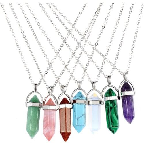 Cute Girls Hexagonal Column Natural Stone Opal Choker Necklaces Women Crystal Pendant Necklace Female Jewelry Wedding Party Gift