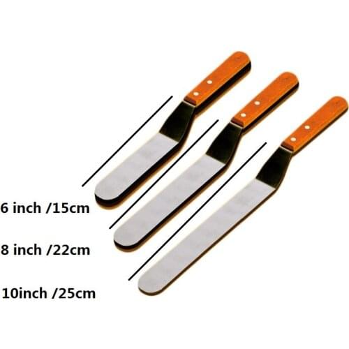100pcs 6'' 8'' 10'' Cake Icing Spatula With Wood Handle Cream Butter Smoother Blade Angled Flat Scraper Smoothing Tool ZA0401
