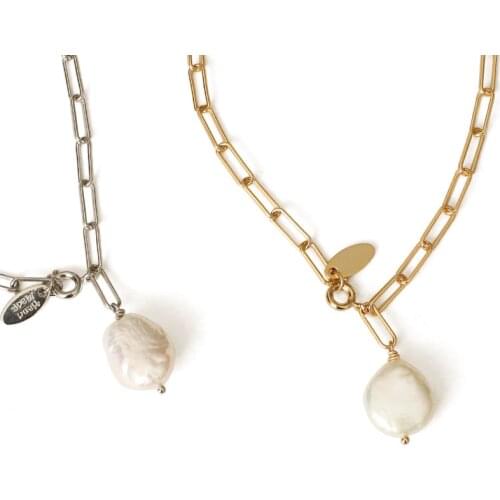 SRCOI Hot Sale Natural Freshwater Pearls Gold Color Pendant Necklaces Fashion Punk Big Thick Chain Necklace For Women Wedding