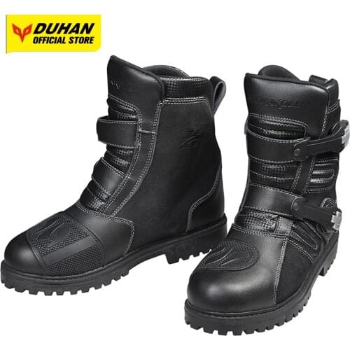 DUHAN Motorcycle Boots Genuine Leather Cycling Shoes Anti-slip Motocross Waterproof Foot Protection Breathable Moto Riding Boots