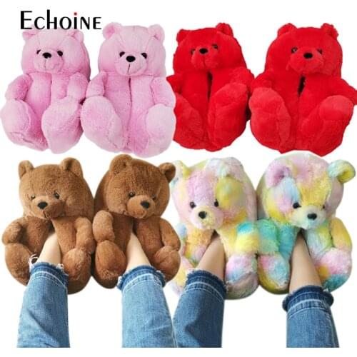 Echoine Women Winter Warm House Shoes Teddy Bear Slippers Soft Home Indoor Slipper Ladies Cute Cartoon Funny Kigurumi Shoes