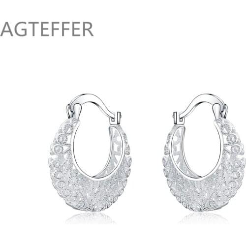 AGTEFFER 925 Sterling Silver Hollow Flower U Circle Earrings For Women Lady Best Gift Fashion Charm Silver Wedding Jewelry