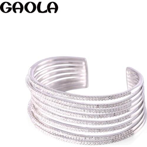 GAOLA Women Hot Trendy Style Gold Color Big AAA Square CZ Crystal Open Bracelets & Bangles for Party Gift GLS0643