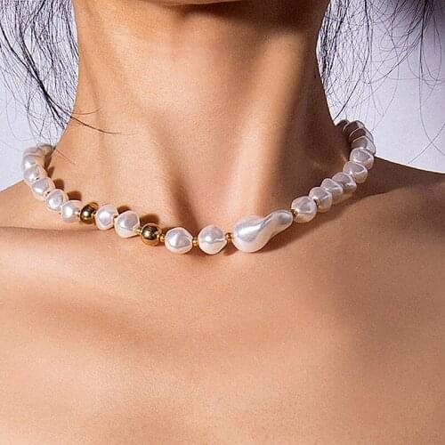 Chic Temperament Irregular Baroque Pearls Choker Necklace Women Creative Fashion Geometric Chocker Colar Necklace Jewelry Kolye