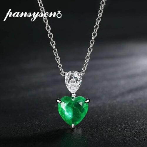 PANSYSEN Real 925 Sterling Silver Heart Emerald Citrine Lab Moissanite Pendant Necklaces for Women Fine Jewelry Birthday Gift