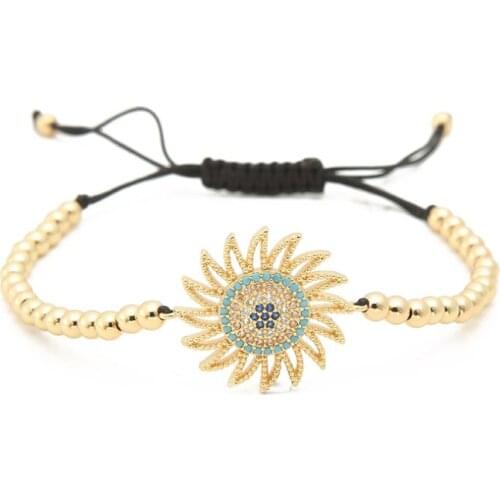 Gold silver micro pave cz Cubic Zirconia rope adjusted Copper Beads Bracelet df2 Charm Braided Bangles