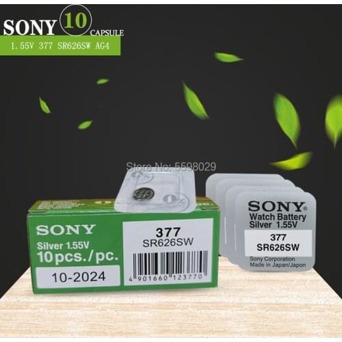 10Pcs For Sony 377 Battery Single grain packing AG4 LR626 377A sr626sw 1.55V 626 Button Coin Cell Silver Oxide Battery