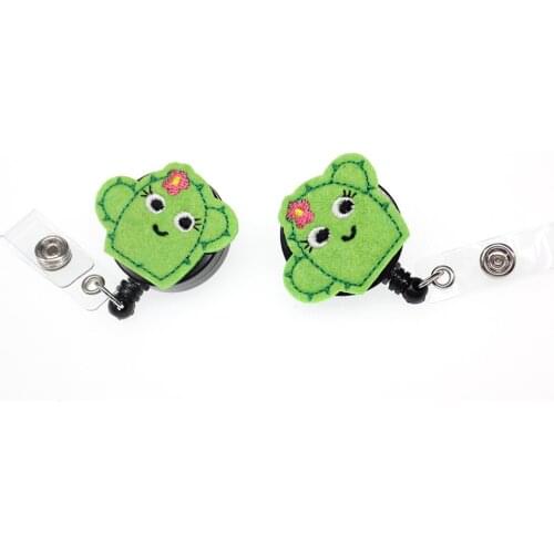 10pcs/lot New Funny Cute Green Cactus Retractable Badge Reel Nurse Doctor ID Badge Holder