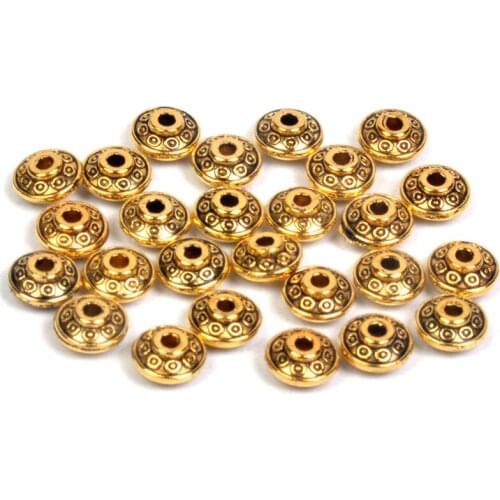 100Pcs 4x6mm Tibetan Metal Beads Antique Gold Silver Bronze Oval UFO Shape Loose Spacer Beads for Jewelry Making DIY Bracelet