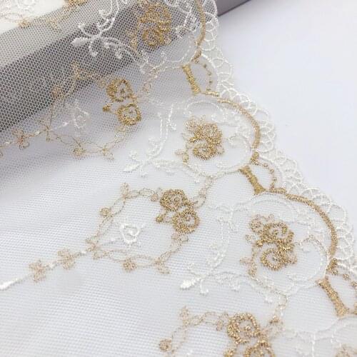 2Yards Gold Thread Lace Mesh Embroidery Clothing Accessories 16.2cm Exquisite Large Flower Skirt Hat Trims Accessories