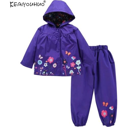 2018 Floral Girls Suit Jackets+Pants Costume For Kids Casual Sport Suits Hooded Raincoat For Girls Clothes Set Children Clothing