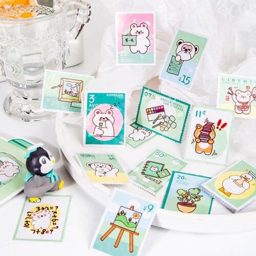 30pcs Post Stamp Stickers Retro Cute Animals Decorative Sticker Square Adhesive Sticker Envelope Bag Seal For Planner Scrapbook