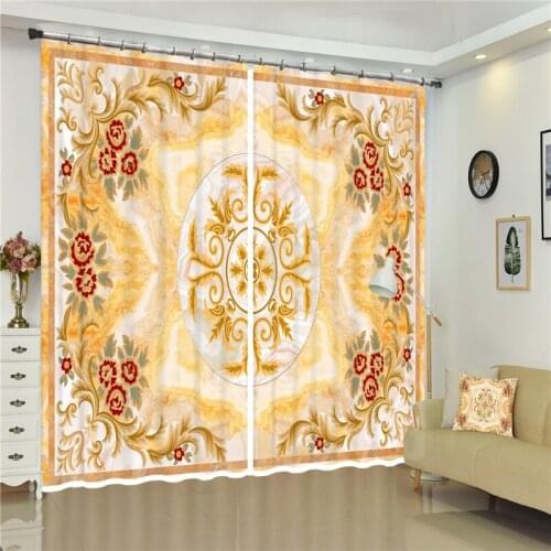 Gold color 3d curtains fashion home decor carved brick flowers modern living room window curtains include 2paneis Custom size