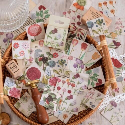 46Pcs/box Cute Flower Stickers Album Diary Label Scrapbooking Material DIY Journaling Stationery Supplies Plant Decorative Paper