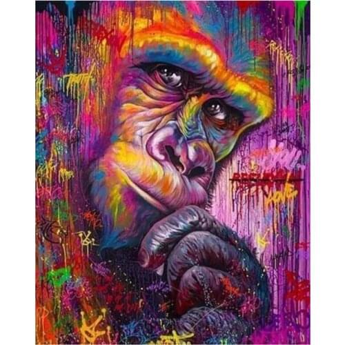 5D DIY Full Round/Square Diamond Painting Colored Orangutan 3D Embroidery Cross Stitch Rhinestone Mosaic Home Decor Gift YY003