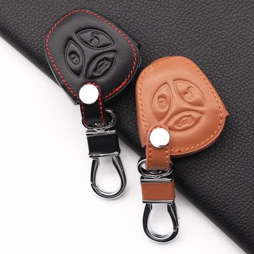 Fashion Men Genuine Leather Remote Key Case Car Key Wallet Chain for lada granta largus kalina priora 3 buttons