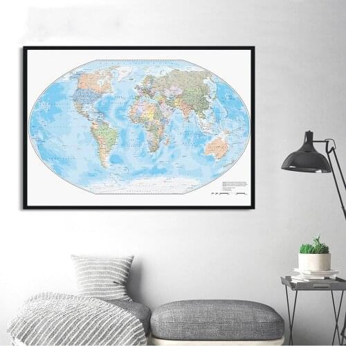 90*60cm The World Political Map Decorative Poster Eco-friendly Canvas Painting Living Room Home Decor Study Supplies In German