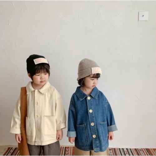 2021 new style girls boys cotton denim full sleeve coat autumn kids jacket