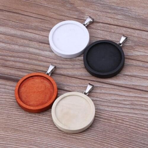 Wood Round Frame Necklace Pendant Open Bezel Cabochon Setting UV Resin Charm DIY