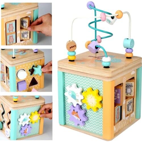 Baby Toys Wooden Montessori Beaded Maze Shape Recognition Toy Cartoon Clock Learning Children Preschool Education Toy Math Toys