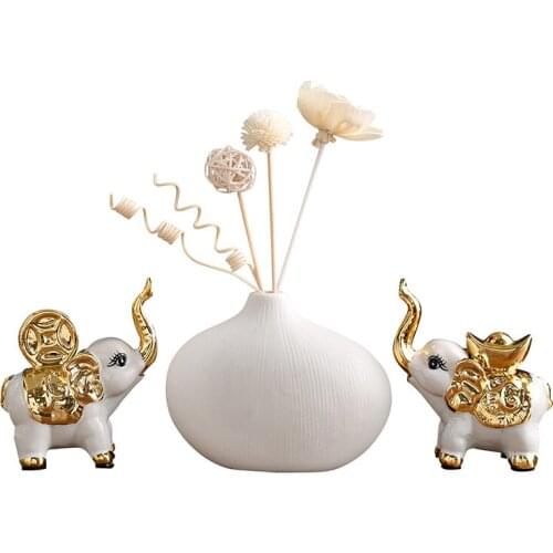 European Ceramic Vase Fake Flower Ornaments Home Livingroom Desk Lucky Elephant Statues Decoration Coffee Table Figurines Crafts