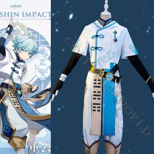 Game Genshin Impact Chongyun Cosplay Costume Fashion Combat Uniform Unisex Halloween Party Role Play Clothing Chongyun Blue Wig