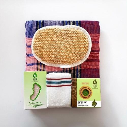 Oceanland Turkish Bath Set 70 gr Soap Home Bathroom Loincloth Puff Stone Naturel Colorful