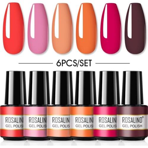 ROSALIND Gel Nail Polish Set 6pcs Soak Off UV Gel Varnishes For Manicure Need Cured Base Top Coat Nail Gel Set
