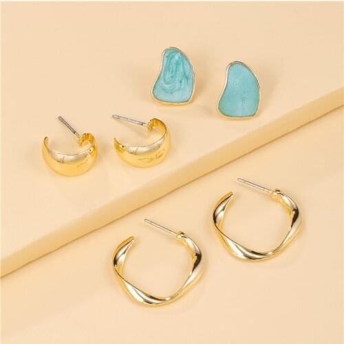 3-piece Set Of Earrings Womens Dreamy Dripping Oil Small Fresh Stud INS Style Simple Earrings C-shaped Female Geometric Jewelry