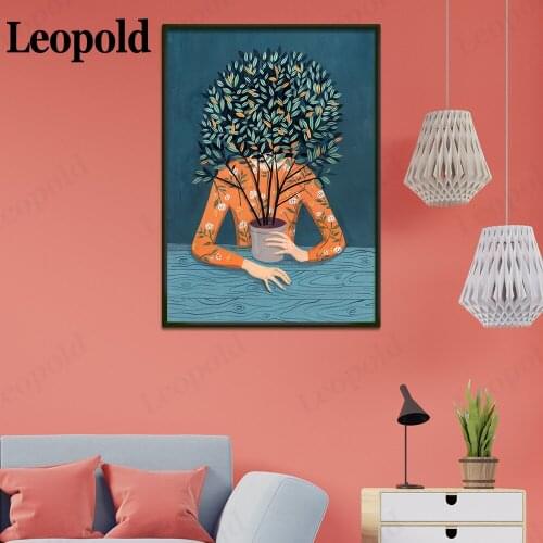 Nordic Character Abstract Portrait Poster Flower Sea Long Skirt Girl Color Picture Print Wall Artist Home Decoration