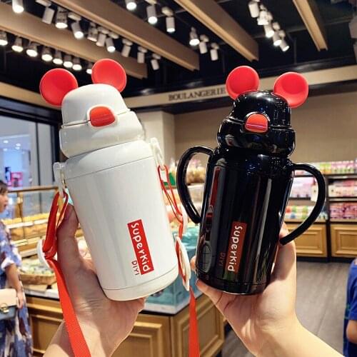 New Cartoon Cute Stainless Steel Thermos Bottle With Straw Portable Vacuum Flask Kids Girl Christmas Gifts Student Water Bottles