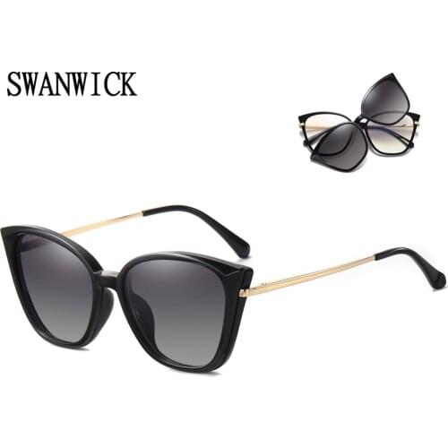 Swanwick cat eye sunglasses polarized clips on magnets optical frames blue light blocking glasses grey pink brown fashion style