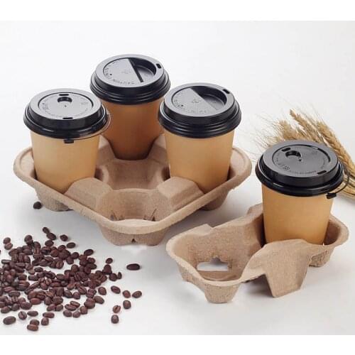 Disposable Saucer Paper Cup Holder Cup Tray Four Grids Take Away Drinks Shelf To-go Box Cafe Packing Tools Holders 20pcs/set