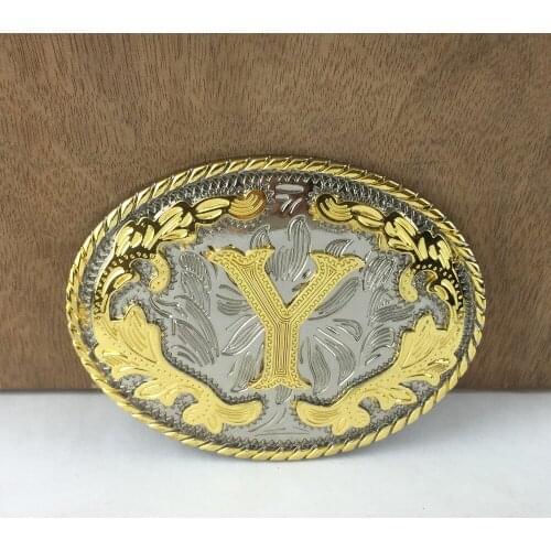 BuckleClub wholesale western flower letter Y cowboy belt buckle FP-03702-Y gold with silver FINISH 4cm width loop