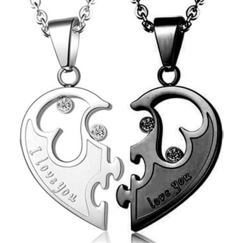 Double Color Friends Family Unisex Lovers Fashion Jewelry Gift Stainless Steel Love Heart Pendant Necklace 1Pair Couple Necklace