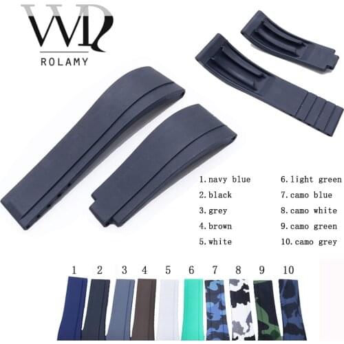 Rolamy 20mm Black White Rubber Replacement Wrist Watch Band Strap Belt For Rolex Submariner Datejust GMT Submariner Daytona
