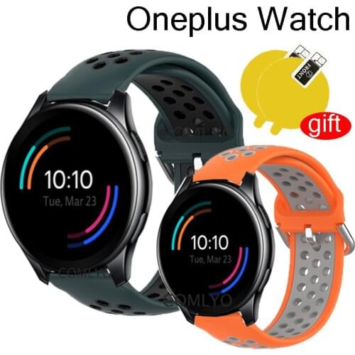 For Oneplus Watch band Sport Silicone Watchband Strap Smartwatch Breathable Bracelet For One plus screen protector film