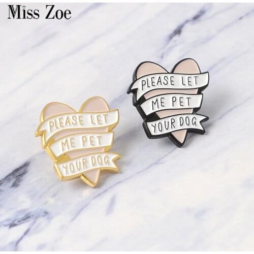 Pink heart banner enamel pin white black pet dog related Brooch Gift Animal Button Badge Cap Clothes lapel pin jewelry gift