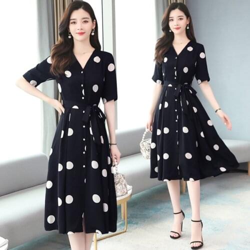 2021 Chic Black Dot Chiffon Beach Midi Dresses Spring Summer Plus Size Vintage Runway Dress Elegant Women Bodycon Party Vestidos