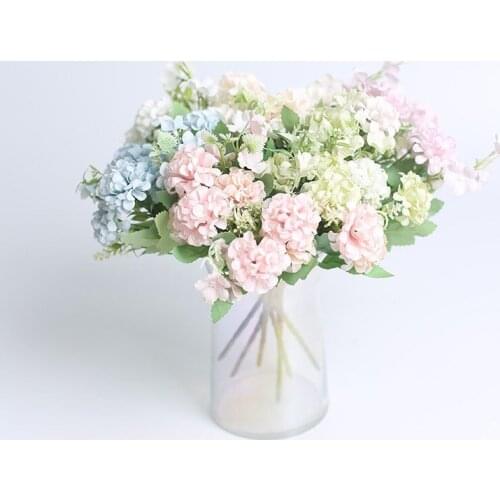 9 Head Artificial Hydrangea Flowers Diy Wedding Decoration Fake Flower Bride Holding Small Bouquet Winter Home Decoration