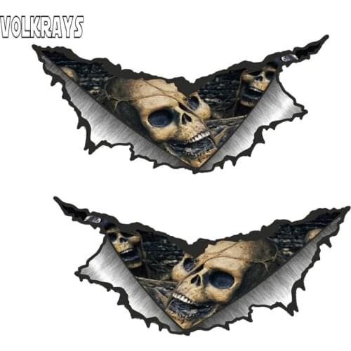 Volkrays 2 X Horror Car Sticker Large Pair Triangular Ripped Torn Metal Skull Inside Motif Vinyl Auto Decoration Decal,15cm*6cm
