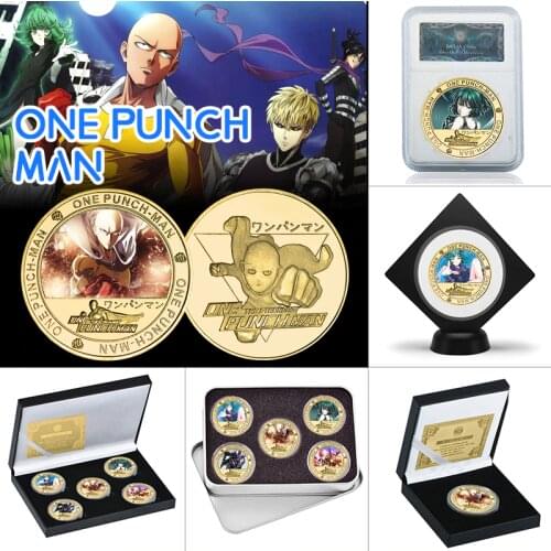 WR 5pcs Japanse Anime ONE PUNCH MAN Gold Plated Coins Collectibles Challenge Coin Original Anime Coins Gift Set for Kid Children