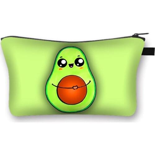 Cartoon Watermelon Avocado Fruits Printing Pattern Makeup Bag Portable Travel Women Cute Pouch Cosmetic Zipper Bag