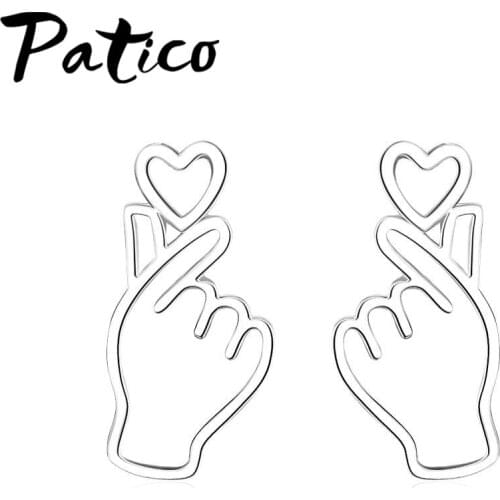 Latest Romantic Style Hand&Heart Shape Hollow Design Women Stud Earrings For Women 925 Sterling Silver Party Jewelry